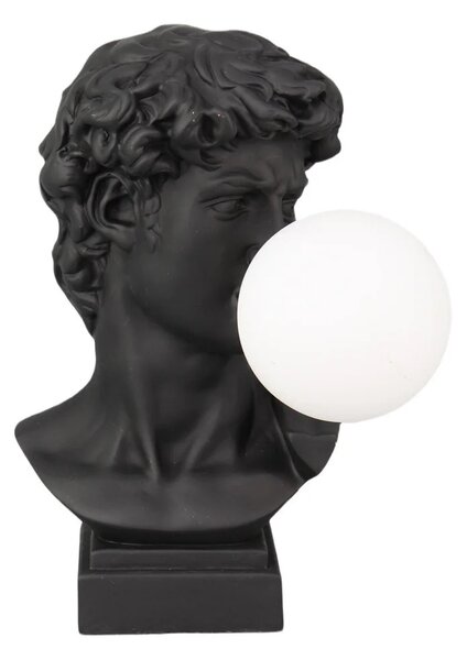 Designová moderní stolní lampa Antica v černé barvě ve tvaru busty Davida s bílým kulatým stínítkem 29 cm