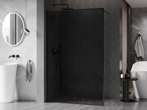 Mexen, Mexen Kioto-XF sprchová stěna s rámem 50 x 202 cm, grafit 10 mm, černá - 800-050-104-70-40-X