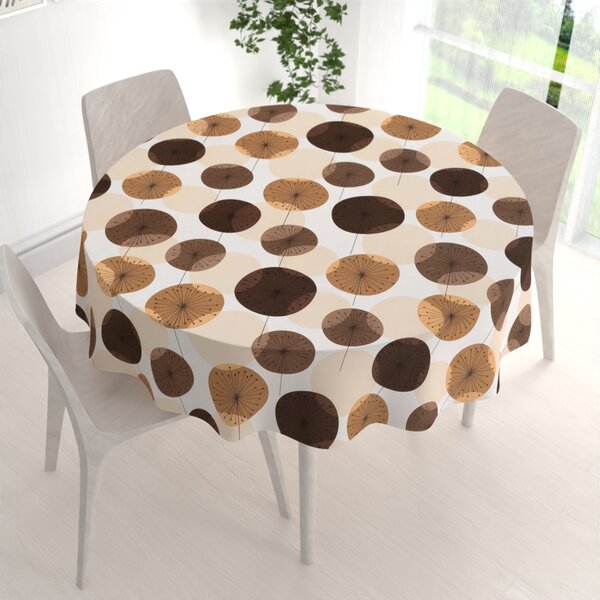 Biante Bavlněný kulatý ubrus Sandra SA-488 Hnědo-béžové designové pampelišky Ø 100 cm