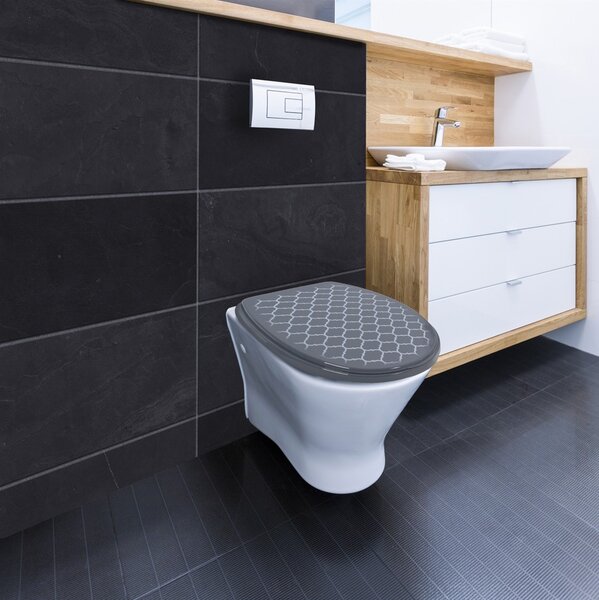 BISK Erga Iris, toaletní WC sedátko z polypropylenu, šedá se vzorem Orient, ERG-07989