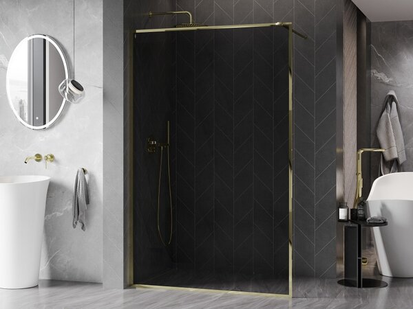 Mexen, Mexen Kioto-XF sprchová stěna s rámem 50 x 202 cm, grafit 10 mm, zlatá - 800-050-104-50-40-X
