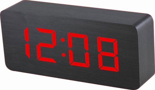 Digitální budík dřevěný černý MPM C02.3565 RED LED