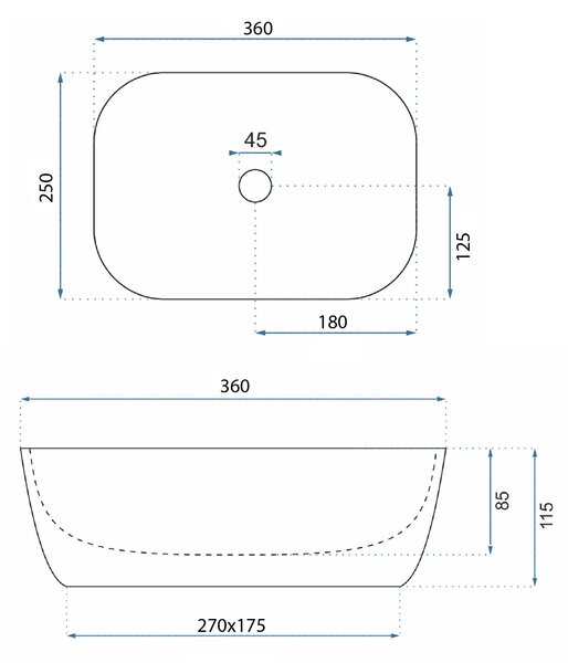 Rea Belinda, umyvadlo na desku 360x250x115 mm, imitace kamene matná, REA-U3321