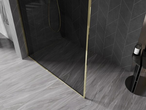 Mexen, Mexen Kioto-XF sprchová stěna s rámem 50 x 202 cm, grafit 10 mm, zlatá - 800-050-104-50-40-X