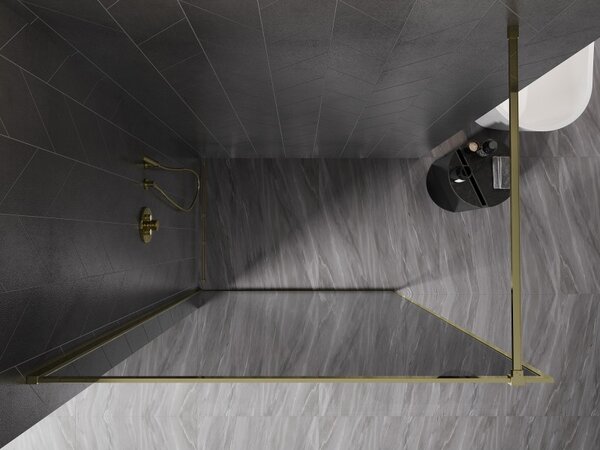 Mexen, Mexen Kioto-XF sprchová stěna s rámem 50 x 202 cm, grafit 10 mm, zlatá - 800-050-104-50-40-X