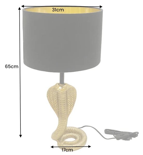 Designová glamour stolní lampa Tierra Glam se zlatou kovovou podstavou ve tvaru kobry s černým stínítkem 65 cm