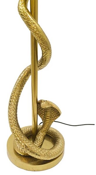 Designová glamour stolní lampa Tierra Glam se zlatou kovovou podstavou s figurou kobry a černým textilním stínítkem 110 cm