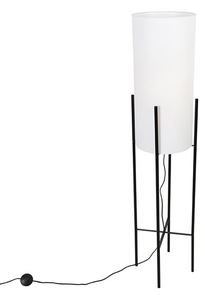 Designová stojací lampa černé lněné odstín bílé - Rich