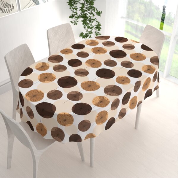 Biante Bavlněný oválný ubrus Sandra SA-488 Hnědo-béžové designové pampelišky 50x100 cm