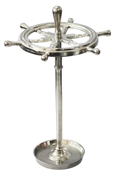 Designový koloniální stojan na deštníky Sail z kovu ve stříbrné barvě s motivem lodního kormidla 63 cm