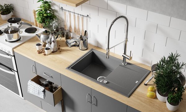 Laveo Megalo, kuchyňský granitový dřez 790x490x230 mm, černá, LAV-SBE_711T