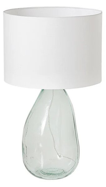 Designová moderní stolní lampa Glassy s průhlednou nohou ze skla s bílým textilním stínítkem 60 cm