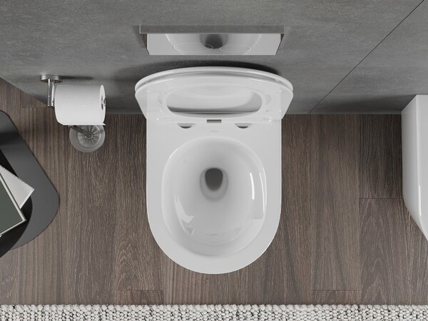 Mexen Rico, závěsná WC mísa 490x360x370 mm, Rimless Tornádo + WC sedátko z duroplastu, bílá lesklá, 30720400T