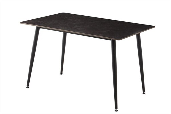 Industriální obdélníkový černý jídelní stůl Ceramia Gris s keramickou deskou s šedým mramorováním a kovovými nohami 120 cm