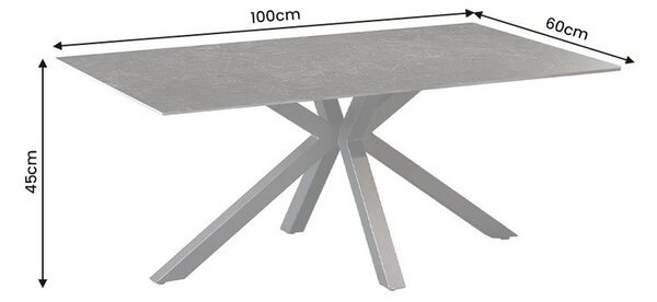 Industriální obdélníkový konferenční stolek Ceramia Gris s designem černého mramoru s překříženýma kovovými nohami 100 cm