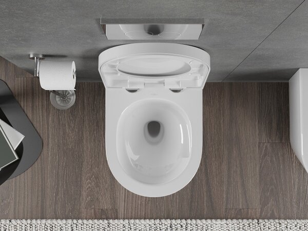 Mexen Rico, závěsná WC mísa 490x360x370 mm, Rimless Tornádo + WC sedátko z duroplastu, bílá lesklá, 30720200T