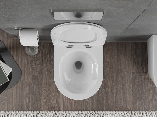 Mexen Rico, závěsná WC mísa 490x360x370 mm, Rimless Tornádo + WC sedátko z duroplastu, bílá lesklá, 30720100T