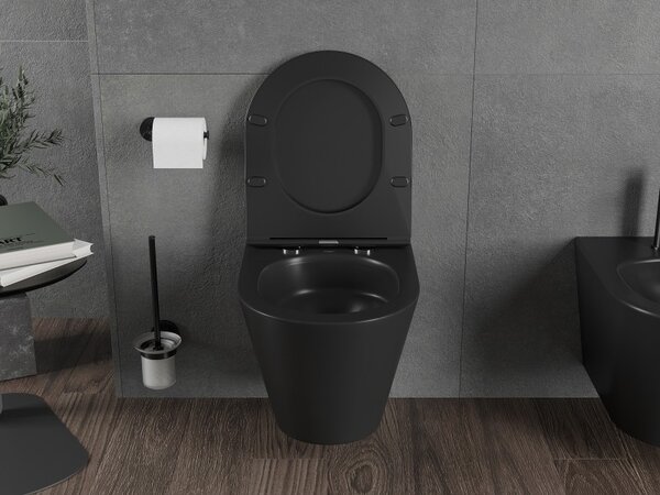 Mexen Rico, závěsná WC mísa 490x360x370 mm, Rimless Tornádo, černá matná, 3372XX85T