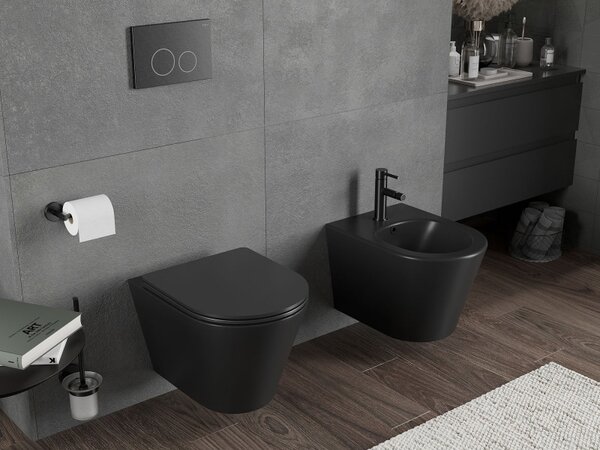 Mexen Rico, závěsná WC mísa 490x360x370 mm, Rimless Tornádo, černá matná, 3372XX85T
