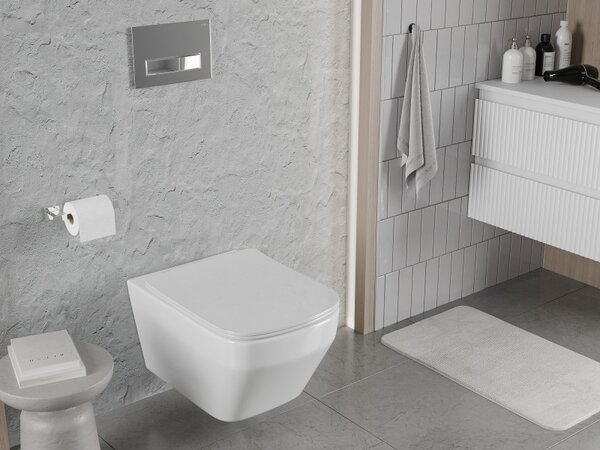 Mexen Riva, závěsná WC mísa 555x370x335 mm, Rimless Tornádo, bílá lesklá, 3363XX00T