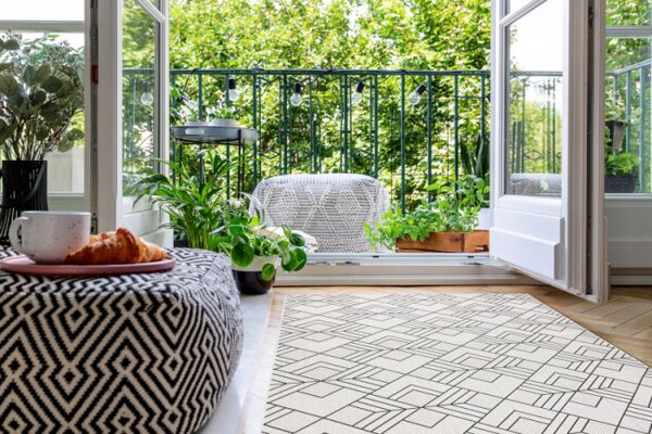 Koberec šňůrkový SIZAL FLAT 48731960 čtverce, geometrický - krém / šedý