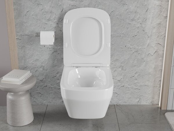 Mexen Riva, závěsná WC mísa 555x370x335 mm, Rimless Tornádo, bílá lesklá, 3363XX00T