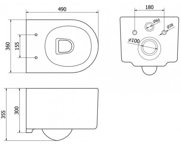 Mexen Sofia, závěsná WC mísa 490x360x355 mm, Rimless Tornádo, bílá lesklá, 3354XX00T