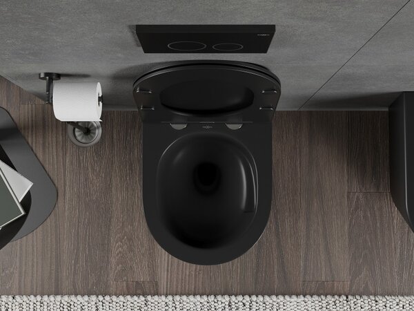 Mexen Rico, závěsná WC mísa 490x360x370 mm, Rimless Tornádo, černá matná, 3372XX85T