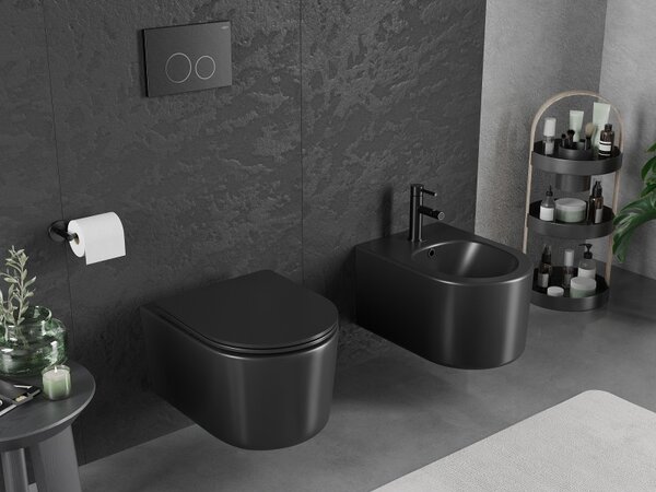 Mexen Sofia, závěsná WC mísa 490x360x355 mm, Rimless Tornádo, černá matná, 3354XX85T