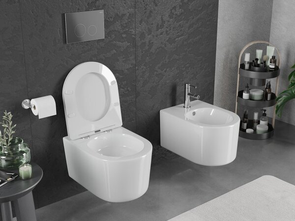 Mexen Sofia, závěsná WC mísa 490x360x355 mm, Rimless Tornádo, bílá lesklá, 3354XX00T