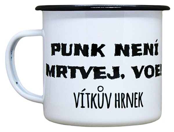 Smaltovaný hrnek plecháček s potiskem punk Objem: 330 ml