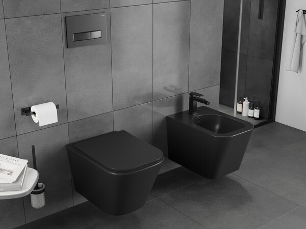 Mexen Teo, závěsná WC mísa 510x345x340 mm, Rimless Tornádo, černá matná, 3385XX85T