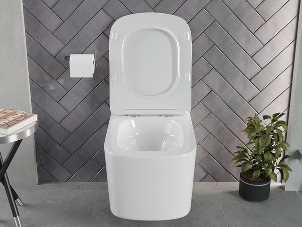 Mexen Vivo, závěsná WC mísa 555x370x335 mm, Rimless Tornádo + WC sedátko z duroplastu, bílá lesklá, 30610200T