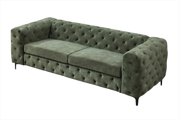 Moderní glamour zelená třímístná sedačka Modern Barock se sametovým potahem s prošíváním v chesterfield stylu 235 cm