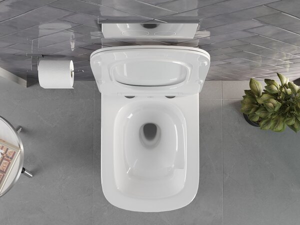 Mexen Vivo, závěsná WC mísa 555x370x335 mm, Rimless Tornádo + WC sedátko z duroplastu, bílá lesklá, 30610200T