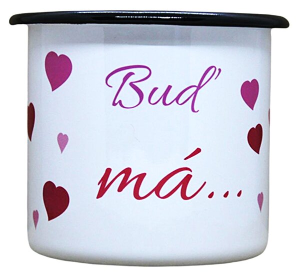 Smaltovaný hrnek plecháček s potiskem buď má, 330 ml