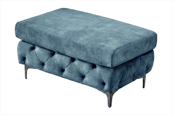 Moderní chesterfield obdélníková taburetka Modern Barock se sametovým čalouněním v petrolejové modré barvě a nožičkami 95 cm