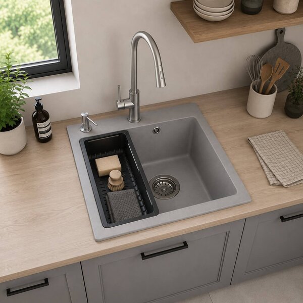 Ruvetti Frigo dřez s baterií a příslušenstvím šedá/ocel LP_3200-FR4945GR_W