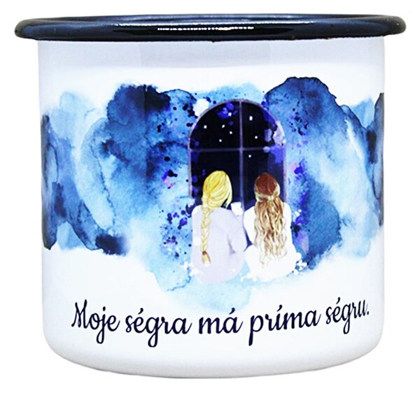 Smaltovaný hrnek plecháček s potiskem pro ségru, 330 ml