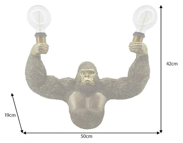 Designová glamour nástěnná lampa Tierra Glam s designem opice se dvěma žárovkami ve zlaté barvě 50 cm