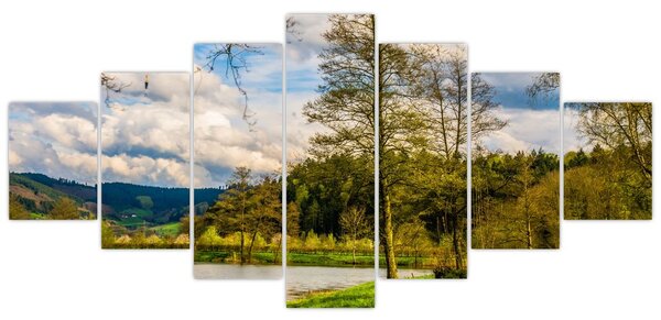Obraz loďky u jezera (210x100 cm)