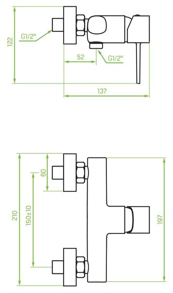 Laveo Pola, nástěnná sprchová baterie, černá matná, LAV-BAP_740D