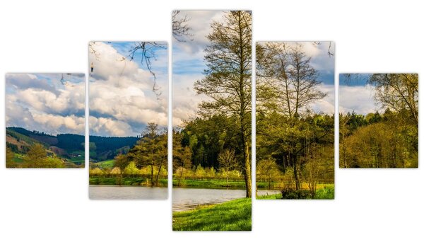 Obraz loďky u jezera (125x70 cm)