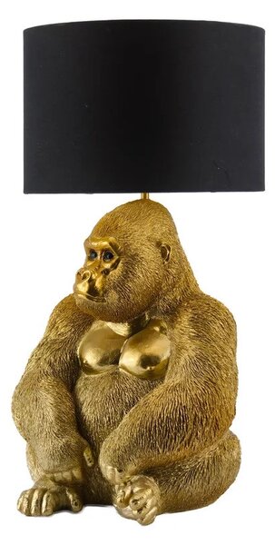 Designová glamour stolní lampa Tierra Glam se zlatou podstavou v podobě sochy sedící opice s černým stínítkem 54 cm