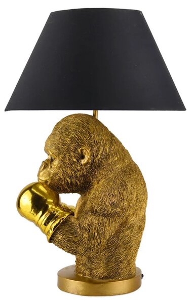 Designová glamour stolní lampa Pop Atelier se zlatou podstavou se sochou opice s boxerskými rukavicemi a černým stínítkem 55 cm