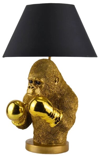Designová glamour stolní lampa Pop Atelier se zlatou podstavou se sochou opice s boxerskými rukavicemi a černým stínítkem 55 cm