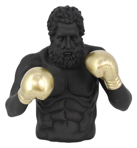 Moderní designová socha Zeus s motivem černé antické figury se zlatými boxovacími rukavicemi v pop art stylu 48 cm