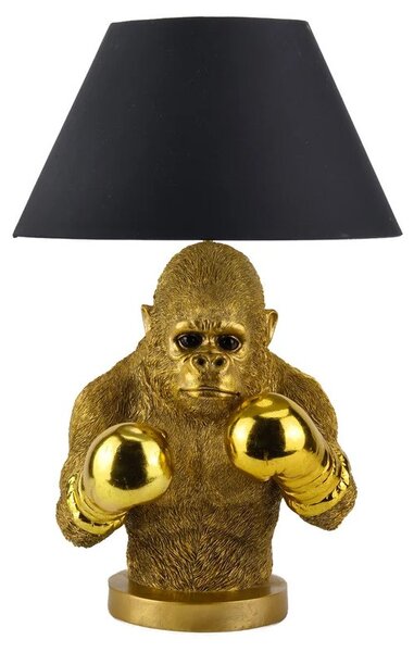Designová glamour stolní lampa Pop Atelier se zlatou podstavou se sochou opice s boxerskými rukavicemi a černým stínítkem 55 cm