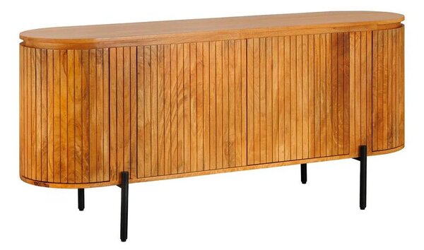 Moderní art deco oválný čtyřdveřový příborník Gatsby z mangového dřeva v přírodní hnědé barvě s lamelovým dekorem 160 cm