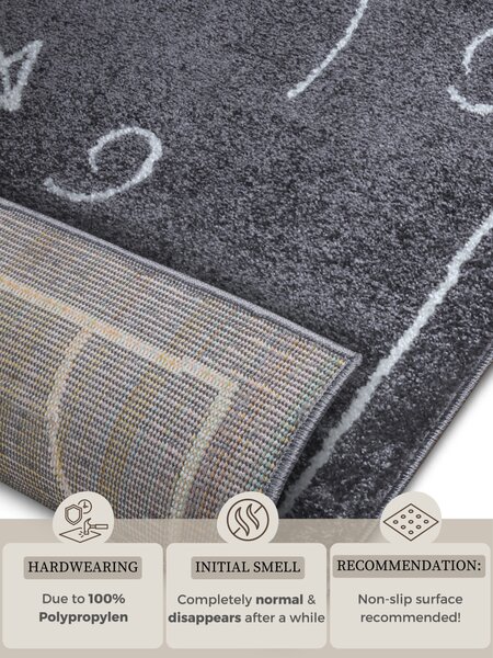 Hanse Home, Dětský koberec Adventures 105949 Darkgrey, 120x170, šedá, dětský pokoj